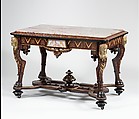 Center Table, Attributed to Pottier and Stymus Manufacturing Company (active ca. 1858–1918/19), Rosewood, walnut, gilding, marble, brass, glazed ceramic tile, American